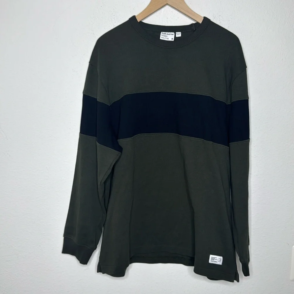 Frank and Oak relaxed long sleeve green organic cotton pullover size XXL/TTG
